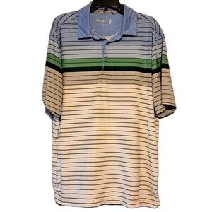 Walter Hagen 11 Majors Large Mens Golf Polo SS Shirt White Blue Green Striped